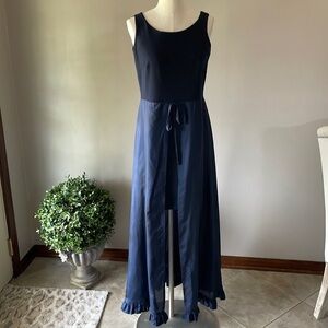 CAMILYN BETH FORMAL high low dress mini dress /long outer SILK skirt wrap NAVY 8